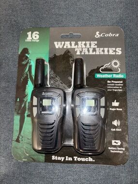 Cobra Black Walkie Talkies with Weather Radio - 16 Mile Range (Twin Pack)